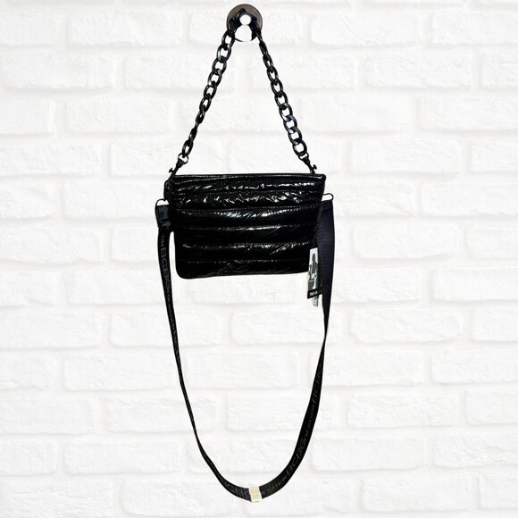 NWT BCBGeneration Channel Quilted East West Crossbody Bag Black Nylon Puffer - Picture 9 of 10